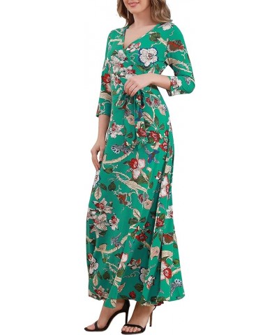 Women's Casual Maxi Dress 3/4 Sleeve Faux Wrap V Neck Floral Print Fit and Flare Long Dresses Floral Green $9.03 Dresses