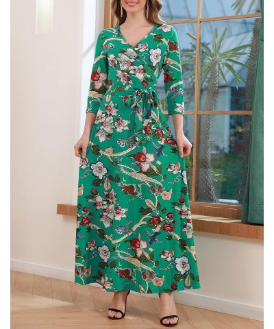 Women's Casual Maxi Dress 3/4 Sleeve Faux Wrap V Neck Floral Print Fit and Flare Long Dresses Floral Green $9.03 Dresses