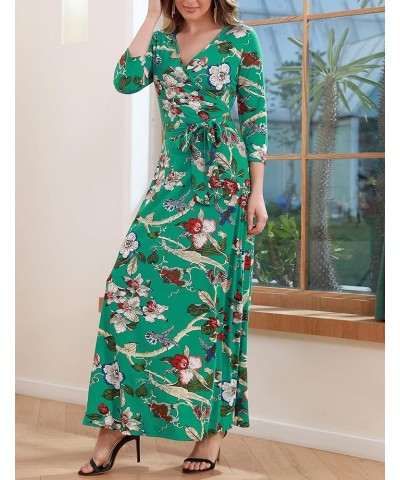 Women's Casual Maxi Dress 3/4 Sleeve Faux Wrap V Neck Floral Print Fit and Flare Long Dresses Floral Green $9.03 Dresses