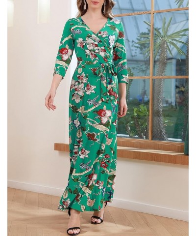 Women's Casual Maxi Dress 3/4 Sleeve Faux Wrap V Neck Floral Print Fit and Flare Long Dresses Floral Green $9.03 Dresses