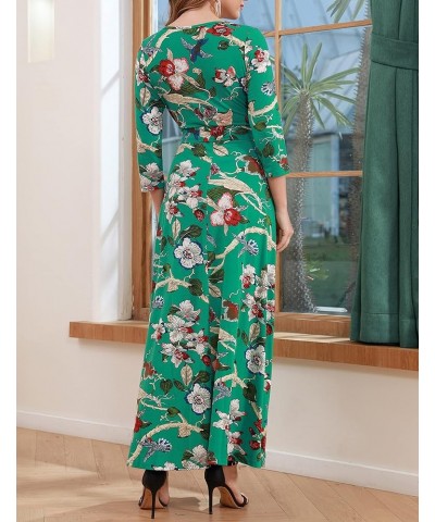 Women's Casual Maxi Dress 3/4 Sleeve Faux Wrap V Neck Floral Print Fit and Flare Long Dresses Floral Green $9.03 Dresses