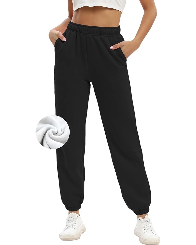 Women’s Casual Fleece Sweatpants High Waisted Cinch Bottom Lounge Baggy Joggers Pants Black $19.94 Activewear