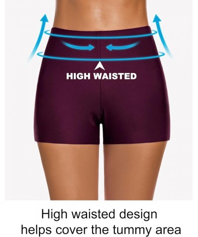 Women's Swim Shorts High Waisted Bathing Suit Bottoms Swimwear Boyshort Swimming Swimsuit Board Shorts Purple Red $13.75 Swim...