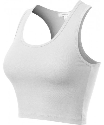 Women's Cotton Basic Sleeveless Racerback Sports Crop Tank Top White $9.51 Activewear