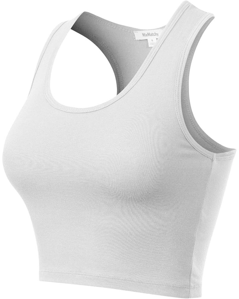 Women's Cotton Basic Sleeveless Racerback Sports Crop Tank Top White $9.51 Activewear