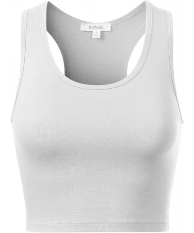 Women's Cotton Basic Sleeveless Racerback Sports Crop Tank Top White $9.51 Activewear