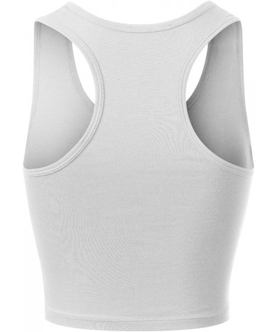 Women's Cotton Basic Sleeveless Racerback Sports Crop Tank Top White $9.51 Activewear