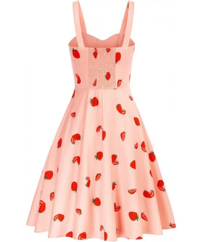 Women's Vintage Sleeveless Solid Floral Ruched Summer Cute A-Line Flowy Swing Midi Dress Pink-strawberry $25.34 Dresses