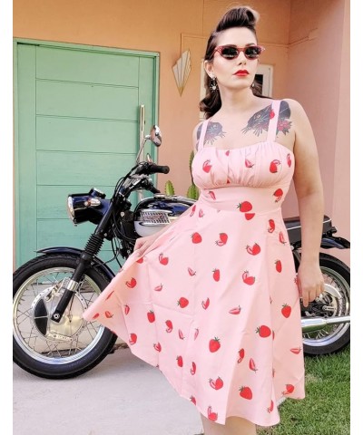 Women's Vintage Sleeveless Solid Floral Ruched Summer Cute A-Line Flowy Swing Midi Dress Pink-strawberry $25.34 Dresses