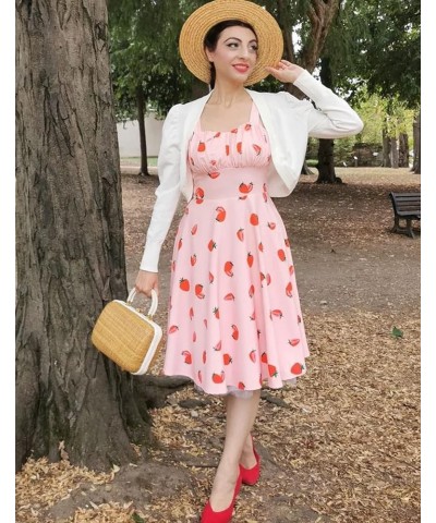 Women's Vintage Sleeveless Solid Floral Ruched Summer Cute A-Line Flowy Swing Midi Dress Pink-strawberry $25.34 Dresses