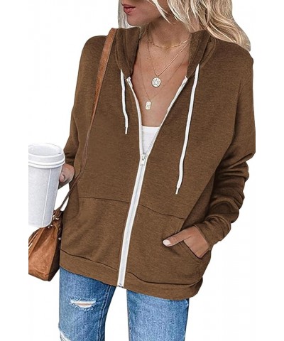 2023 Women's Casual Long Sleeve Sweatshirts Zip Up Zipper Hoodies Fashion Hooded Jackets with Pockets B-brown $17.50 Hoodies ...