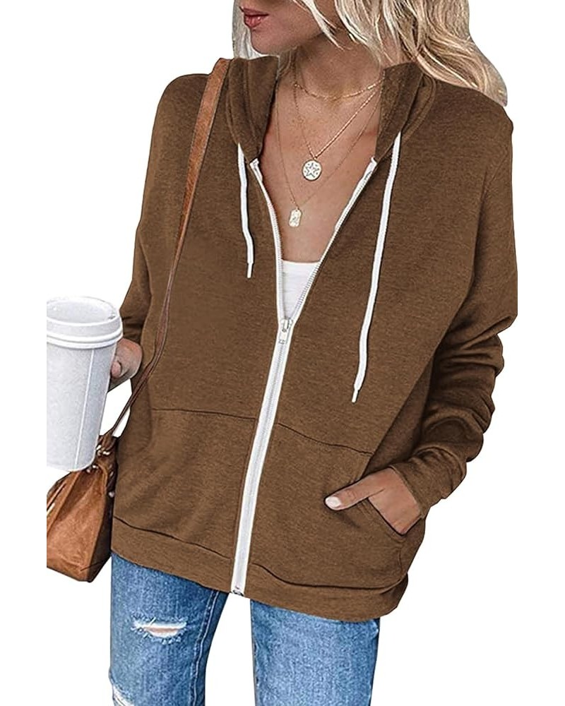 2023 Women's Casual Long Sleeve Sweatshirts Zip Up Zipper Hoodies Fashion Hooded Jackets with Pockets B-brown $17.50 Hoodies ...