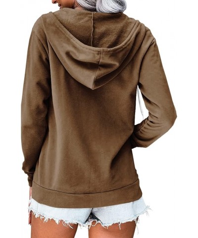 2023 Women's Casual Long Sleeve Sweatshirts Zip Up Zipper Hoodies Fashion Hooded Jackets with Pockets B-brown $17.50 Hoodies ...