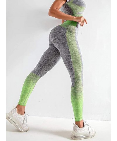 Workout Sets for Women 2 Piece High Waist Seamless Leggings and Crop Top Yoga Outfit Short Sleeve-green $15.80 Activewear