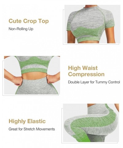 Workout Sets for Women 2 Piece High Waist Seamless Leggings and Crop Top Yoga Outfit Short Sleeve-green $15.80 Activewear