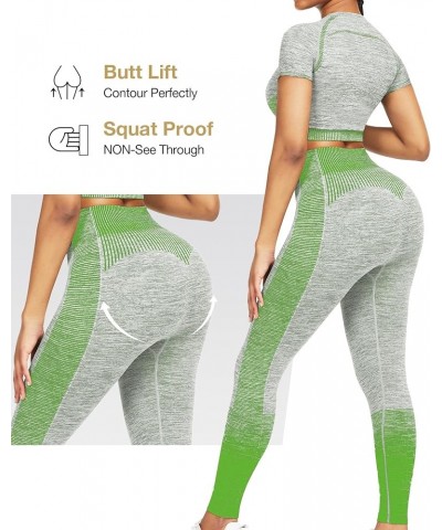 Workout Sets for Women 2 Piece High Waist Seamless Leggings and Crop Top Yoga Outfit Short Sleeve-green $15.80 Activewear