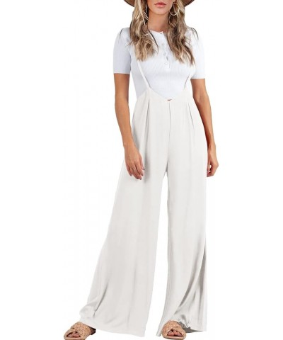 Womens Suspender Overalls High Waist Loose Sleeveless Wide Leg Jumpsuit Spaghetti Strap Baggy Long Romper White $25.16 Jumpsuits