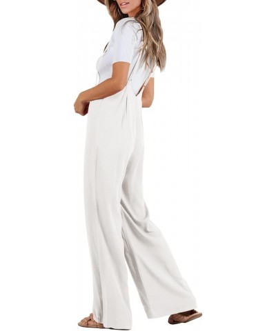 Womens Suspender Overalls High Waist Loose Sleeveless Wide Leg Jumpsuit Spaghetti Strap Baggy Long Romper White $25.16 Jumpsuits