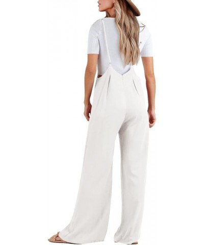 Womens Suspender Overalls High Waist Loose Sleeveless Wide Leg Jumpsuit Spaghetti Strap Baggy Long Romper White $25.16 Jumpsuits