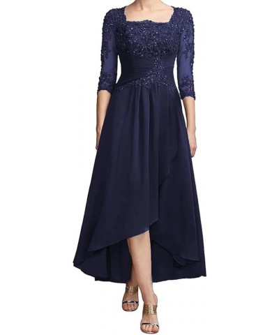 Tea Length Mother of The Bride Dresses for Wedding 3/4 Sleeves Elegant High Low Formal Evening Party Dresses Navy Blue $57.04...