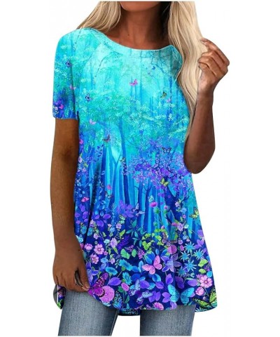 Women's Summer Casual Short Sleeve Tunic Tops to Wear with Leggings Crew-Neck T-Shirt Loose Blouse Summer Shirts Blue $10.17 ...