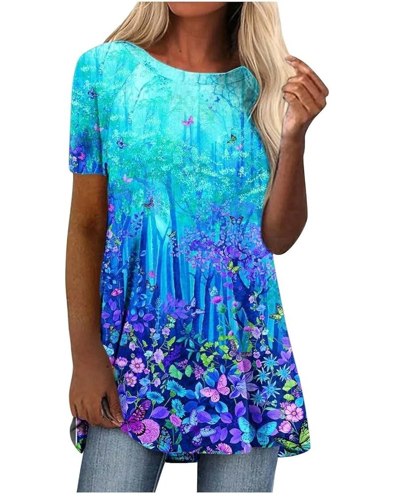 Women's Summer Casual Short Sleeve Tunic Tops to Wear with Leggings Crew-Neck T-Shirt Loose Blouse Summer Shirts Blue $10.17 ...