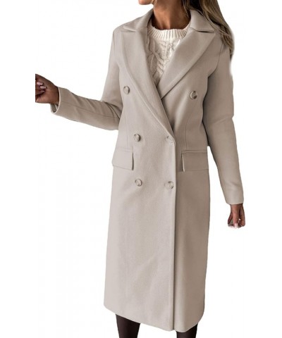 Women Casual Double Breasted Mid Long Pea Coat Winter Notched Lapel Wool Coat Jacket Overcoat Beige $19.20 Coats