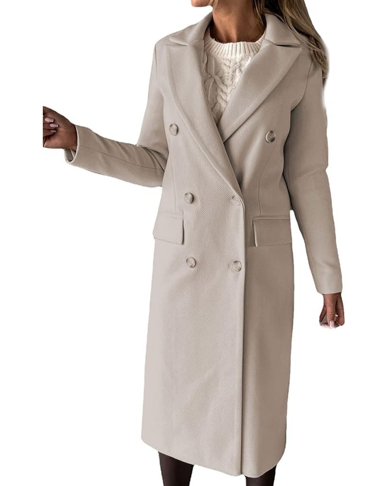 Women Casual Double Breasted Mid Long Pea Coat Winter Notched Lapel Wool Coat Jacket Overcoat Beige $19.20 Coats