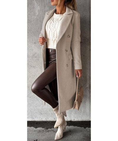 Women Casual Double Breasted Mid Long Pea Coat Winter Notched Lapel Wool Coat Jacket Overcoat Beige $19.20 Coats