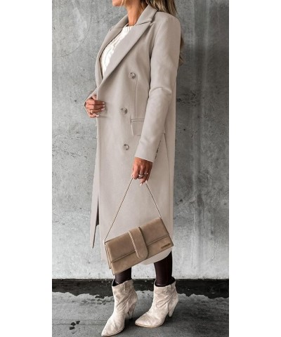 Women Casual Double Breasted Mid Long Pea Coat Winter Notched Lapel Wool Coat Jacket Overcoat Beige $19.20 Coats