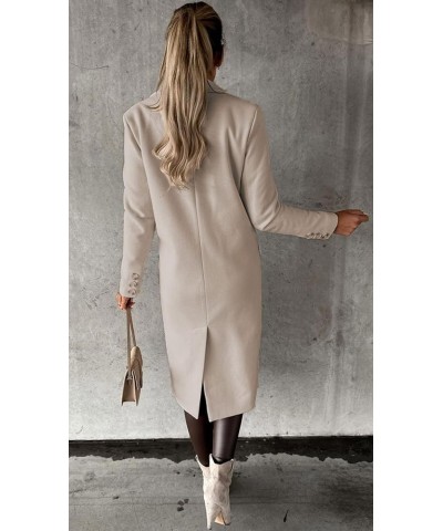 Women Casual Double Breasted Mid Long Pea Coat Winter Notched Lapel Wool Coat Jacket Overcoat Beige $19.20 Coats