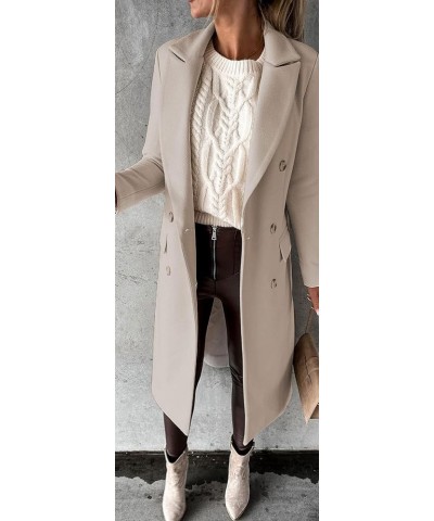 Women Casual Double Breasted Mid Long Pea Coat Winter Notched Lapel Wool Coat Jacket Overcoat Beige $19.20 Coats