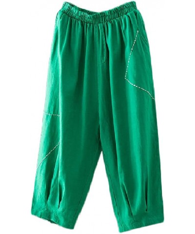 Women's Cropped Harem Pants Elastic Waist Pull On Wide Leg Trousers with Pockets Green $17.47 Pants