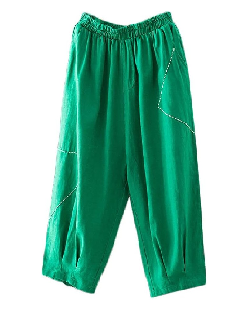 Women's Cropped Harem Pants Elastic Waist Pull On Wide Leg Trousers with Pockets Green $17.47 Pants