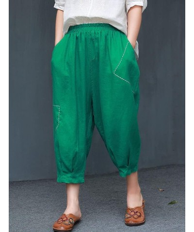 Women's Cropped Harem Pants Elastic Waist Pull On Wide Leg Trousers with Pockets Green $17.47 Pants