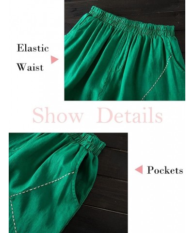 Women's Cropped Harem Pants Elastic Waist Pull On Wide Leg Trousers with Pockets Green $17.47 Pants