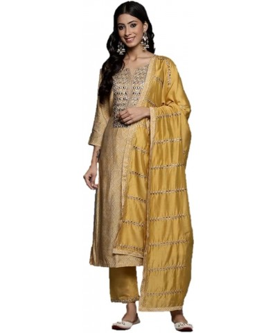 kurti set for women Indian style with dupatta Indian party wear kurta set for women with trousers pants Mustard Yellow $35.52...