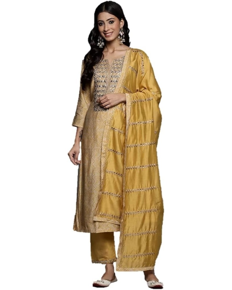 kurti set for women Indian style with dupatta Indian party wear kurta set for women with trousers pants Mustard Yellow $35.52...