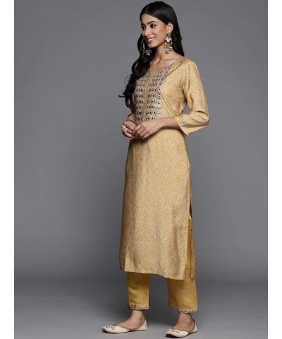 kurti set for women Indian style with dupatta Indian party wear kurta set for women with trousers pants Mustard Yellow $35.52...