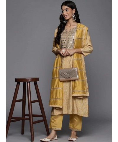 kurti set for women Indian style with dupatta Indian party wear kurta set for women with trousers pants Mustard Yellow $35.52...