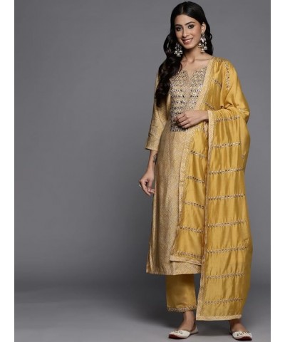 kurti set for women Indian style with dupatta Indian party wear kurta set for women with trousers pants Mustard Yellow $35.52...