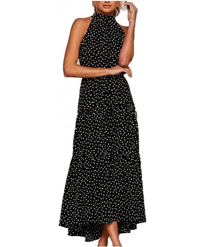 Maxi Dress for Women Sexy Tank Sundress Boho Polkadot Print Summer Sleeveless O-Neck Party Long Dress Beach Sundress 4black $...