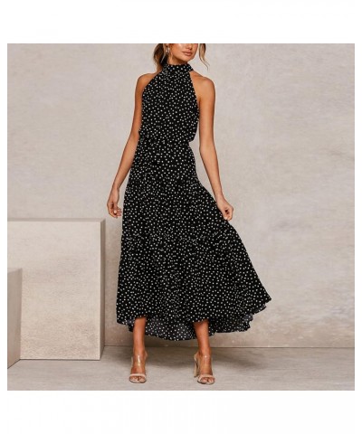 Maxi Dress for Women Sexy Tank Sundress Boho Polkadot Print Summer Sleeveless O-Neck Party Long Dress Beach Sundress 4black $...