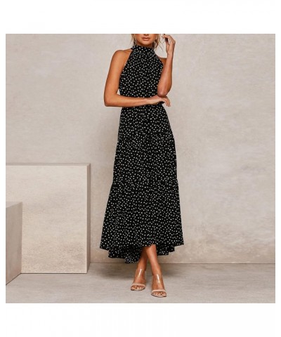 Maxi Dress for Women Sexy Tank Sundress Boho Polkadot Print Summer Sleeveless O-Neck Party Long Dress Beach Sundress 4black $...