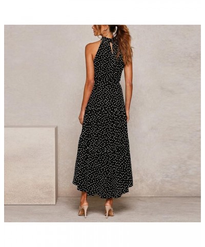 Maxi Dress for Women Sexy Tank Sundress Boho Polkadot Print Summer Sleeveless O-Neck Party Long Dress Beach Sundress 4black $...