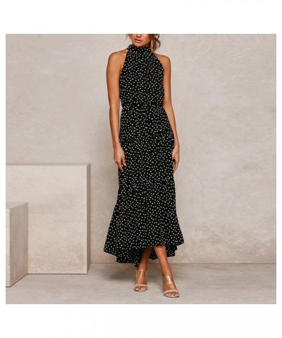 Maxi Dress for Women Sexy Tank Sundress Boho Polkadot Print Summer Sleeveless O-Neck Party Long Dress Beach Sundress 4black $...