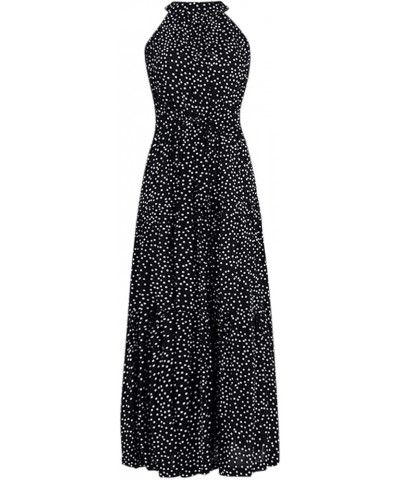 Maxi Dress for Women Sexy Tank Sundress Boho Polkadot Print Summer Sleeveless O-Neck Party Long Dress Beach Sundress 4black $...