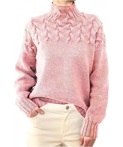 Women's Turtleneck Sweaters Slouchy Knit Chunky Sweater Fall Winter Fashion Cable Weaving Long Sleeve Pullover 03 Pink $9.88 ...