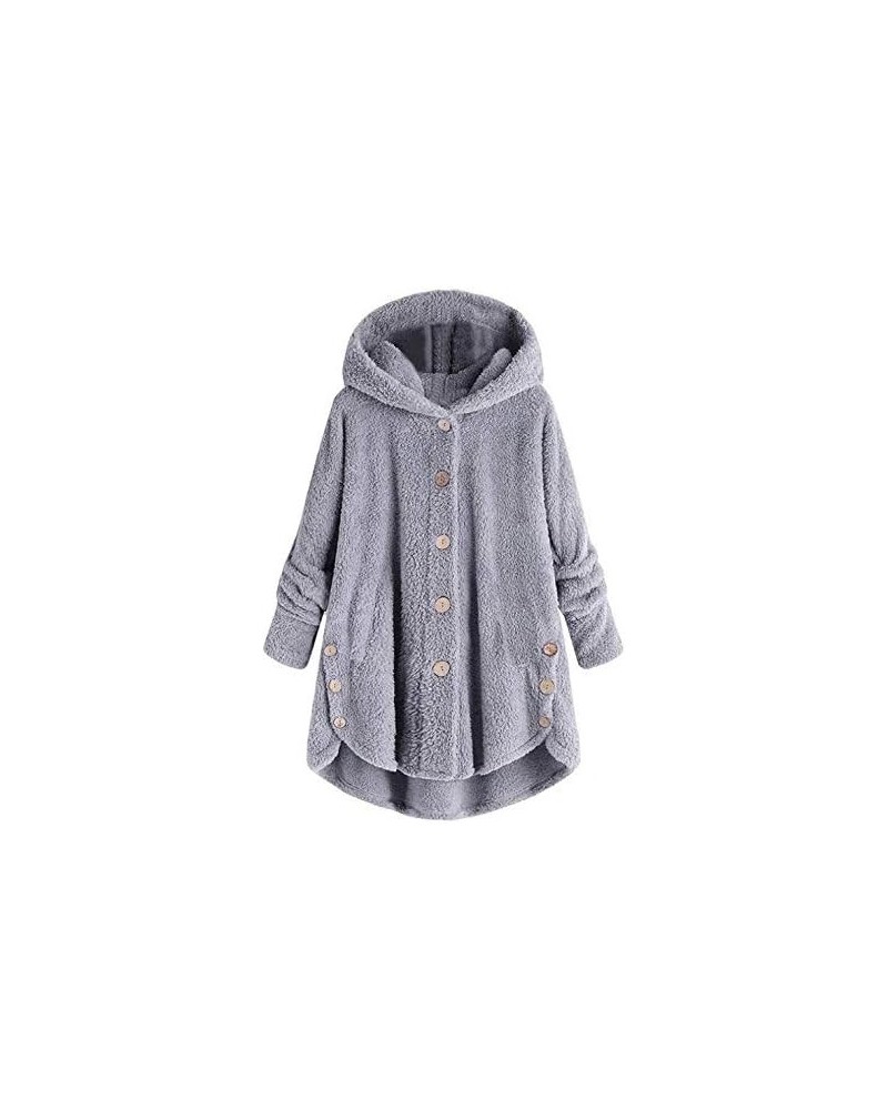 Fleece Jacket for Women 2023 Warm Winter Fuzzy Sherpa Coats Long Sleeve Button Down Hooded Cardigan Outerwear Pockets Gray $8...