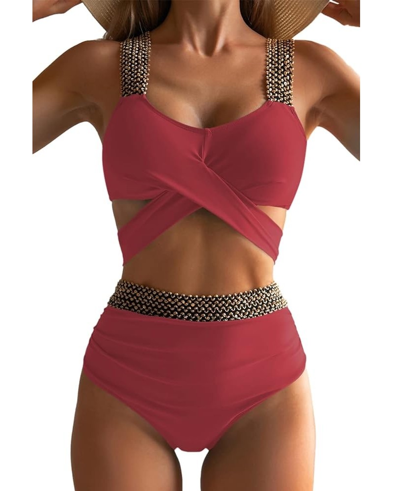 Women Two Piece Swimsuits Crisscross Wrap Tummy Control Bathing Suits High Waisted Bikini 2 Piece Tie Back Swimwear 12 $17.16...